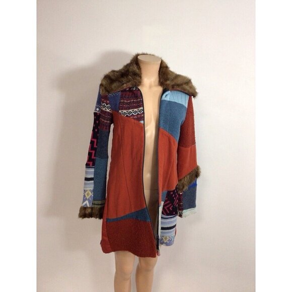 Myco Anna Patchwork Fur Wool Coat Womens Small - Picture 4 of 10